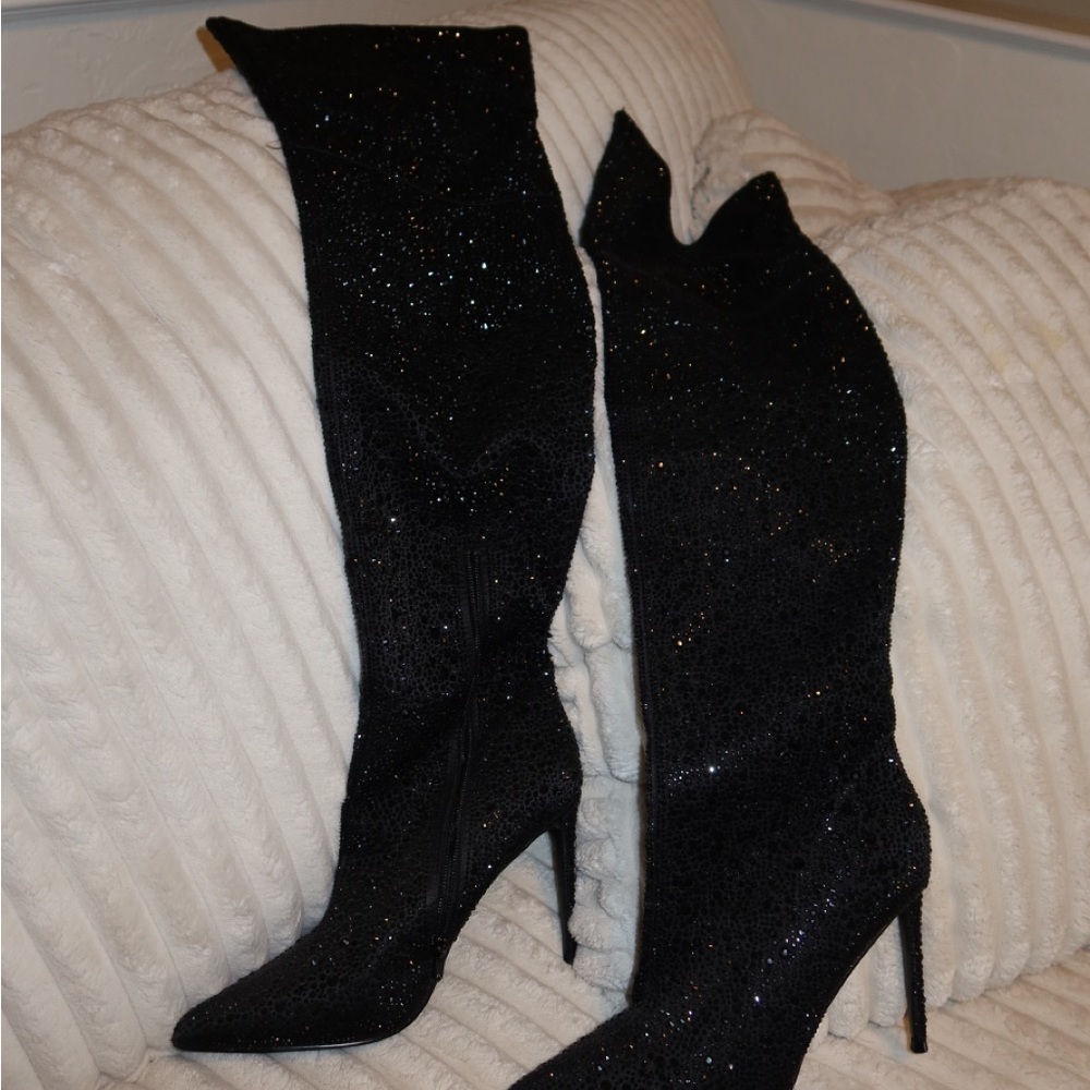 Steve Madden rhinestone thigh high heeled boots